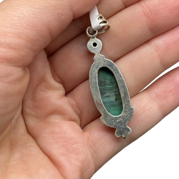 Malachite & Lapis Necklace Pendant 925 Solid Sterling Silver Natural Stone Green - Picture 4 of 4